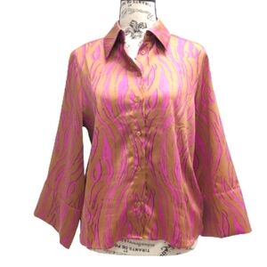 Simons brown and pink animal print wide sleeves blouse